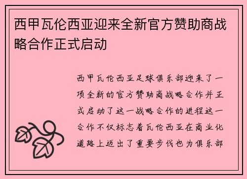 西甲瓦伦西亚迎来全新官方赞助商战略合作正式启动